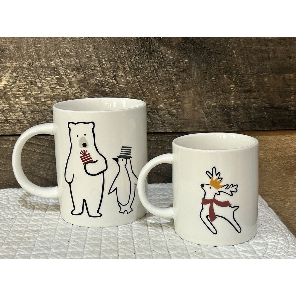 Crate & Barrel Joan‎ Anderson POLAR BEAR & Reindeer 12 & 6 Oz Mugs